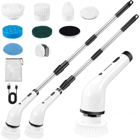 Brosse Nettoyage Electrique, 8 in 1 Brosse Nettoyage Salle de Bain, Puissante Brosse Rotative Nettoyage 450rpm avec Poignée