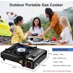 Réchaud à gaz de camping portable avec mallette de transport, 2900 W, compact, double usage, cartouches de gaz internes