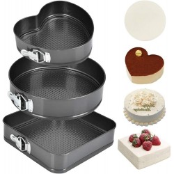 Lot de 3 moules à gâteau ronds en acier au carbone - Forme carrée - Démoulage facile - Double revêtement - Pour cuisine