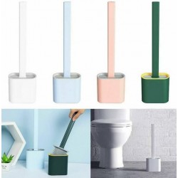 Ensemble brosse WC en silicone et support de salle de bain, manche en plastique TPR antidérapant et poils en silicone souple,