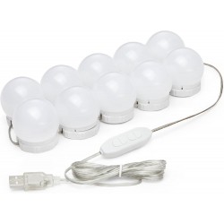 Mondeer Lumière de Miroir, 10 Ampoules Hollywood Kit de Lumière LED Dimmable Lampe pour Miroir Cosmétique Salle de Bain avec 3