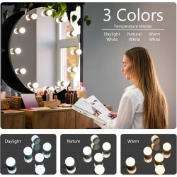 Mondeer Lumière de Miroir, 10 Ampoules Hollywood Kit de Lumière LED Dimmable Lampe pour Miroir Cosmétique Salle de Bain avec 3